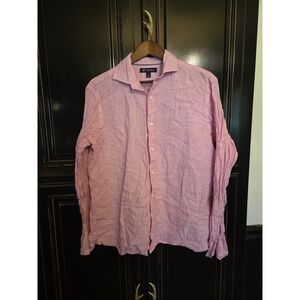 Cremieux Large Pink 100% Linen, Summer, Easter, Vacation LS Button Up